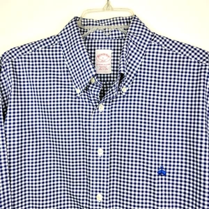 Brooks Brothers Shirt Men's Sz Large Blue White Micro Check Gingham Non iron - Picture 1 of 7