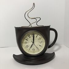 Kitchen Clock Coffee Cup Steaming Mug Brown Home Decor Kitchenware Battery