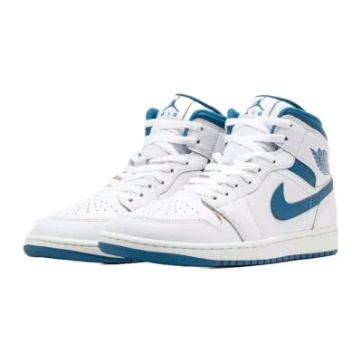Nike Air Jordan 1 Mid Herren Sneaker Weiß Blau Leder Retro - Blitzversand ⚡ - Bild 1 von 4