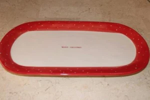 RAE DUNN ARTISAN COLLECTION MAGENTA MERRY CHRISTMAS PLATTER POLKA DOT RED - NEW - Picture 1 of 1