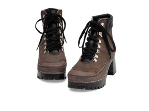 New Swedish Hasbeens 40 EU Trail Boot Clog Brown Black Nubuck Lace Up Boot Heel - Picture 1 of 12