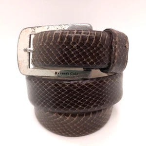 VTG KENNETH COLE Real Snake Skin Brown Belt Silver Tone Logo Buckle Womens sz M - Picture 1 of 10