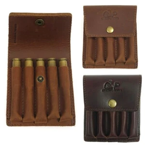 Small Hunting Genuine Leather 5 Round Bullet Ammunition Ammo Rifle Belt Pouch - Bild 1 von 18