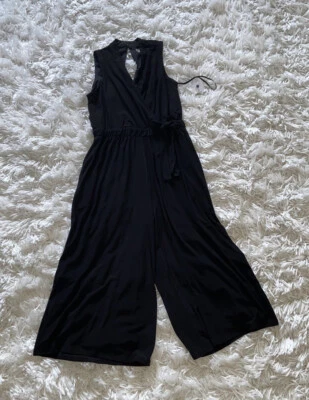 Jersey Sandra Darren Pierna Ancha Negro Pequeño Una Pieza Doble Forrado Foto 1 de 4