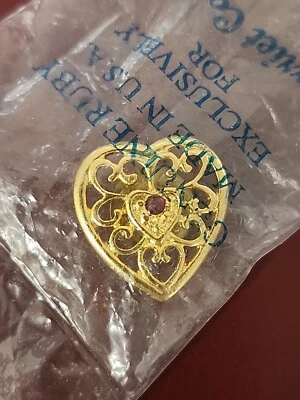 Harriet Carter Vintage Genuine Ruby Pin Gold Tone Heart Tack - Image 1 of 3