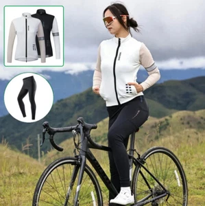 Women's Cycling Fleece Splicing Jacket Coat Padded Trousers Sports Winter Pants - Picture 1 of 24