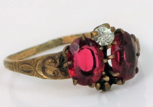 VINTAGE BEAUTIFUL VICTORIAN RING NICE GOLD FILLED RED STONE CZ SZ 8 REPAIR - Picture 1 of 1