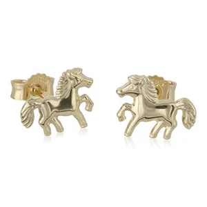 Paar Ohrstecker Pferd 14 Karat 585 Gelb Gold 9x7mm Pferdchen Motiv Ohrringe - Picture 1 of 1