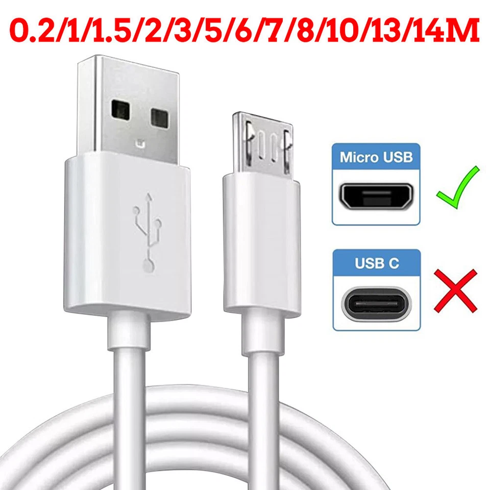 Cable de carga micro USB cable de sincronización blanco 2m/3m/5m/6m/7m/8m/10m para Android - Imagen 1 de 4