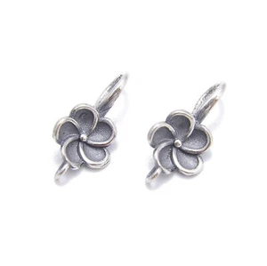 925 Sterling Silver Anti-Silver Flower Shape Earring Hook 9.5x19mm 4Pcs Per Bag - Picture 1 of 2
