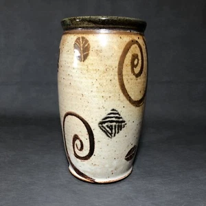 Studio Kunst Keramik Künstler signierte glasierte Vase Erdtöne abstraktes Design 8,75" Höhe - Bild 1 von 8