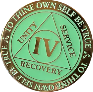 Moneda con chip sobriedad de oro oscuro medallón reflejo verde resplandor de 4 años - Imagen 1 de 5