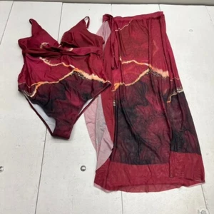 Wattierter Badeanzug mit rotem Marmormuster und Überwurf Damen Gr. 2XL NEU - Bild 1 von 6