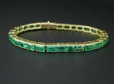 5Ct Emerald Cut Lab Created Green Emerald Tennis Bracelet 14K Yellow Gold Finish - Image 1 of 4