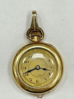 Винтажные карманные часы из желтого золота швейцарские на запчасти с синими стрелками - Изображение 1 из 4