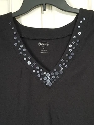 Talbots Tank Women Size XL Black Sequin V Neck Cotton Sleeveless - Image 1 of 4