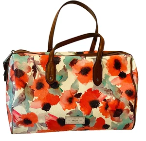 Floral Canvas Satchel Tote Bag Duffel Style Top Handle Zip Closure - Picture 1 of 7