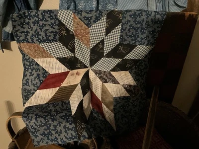 Bloque de edredón estrella azul índigo antiguo Moprimitivepast talla 17 pulgadas AAFA Prim años 1890 Foto 1 de 3