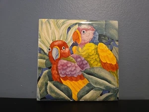 Cockatoo & Parrots Kitchen Bathroom Ceramic Trivet Coaster 4.2 Colorful Tropical - Picture 1 of 5