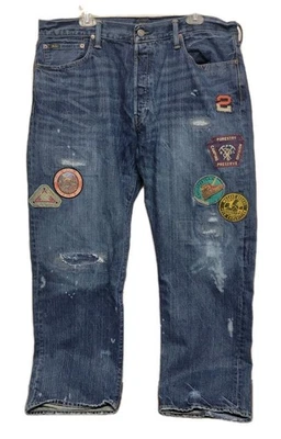 Polo Ralph Lauren Vintage Classic Distressed With Patches Jeans Mens 38x32  - Image 1 of 4