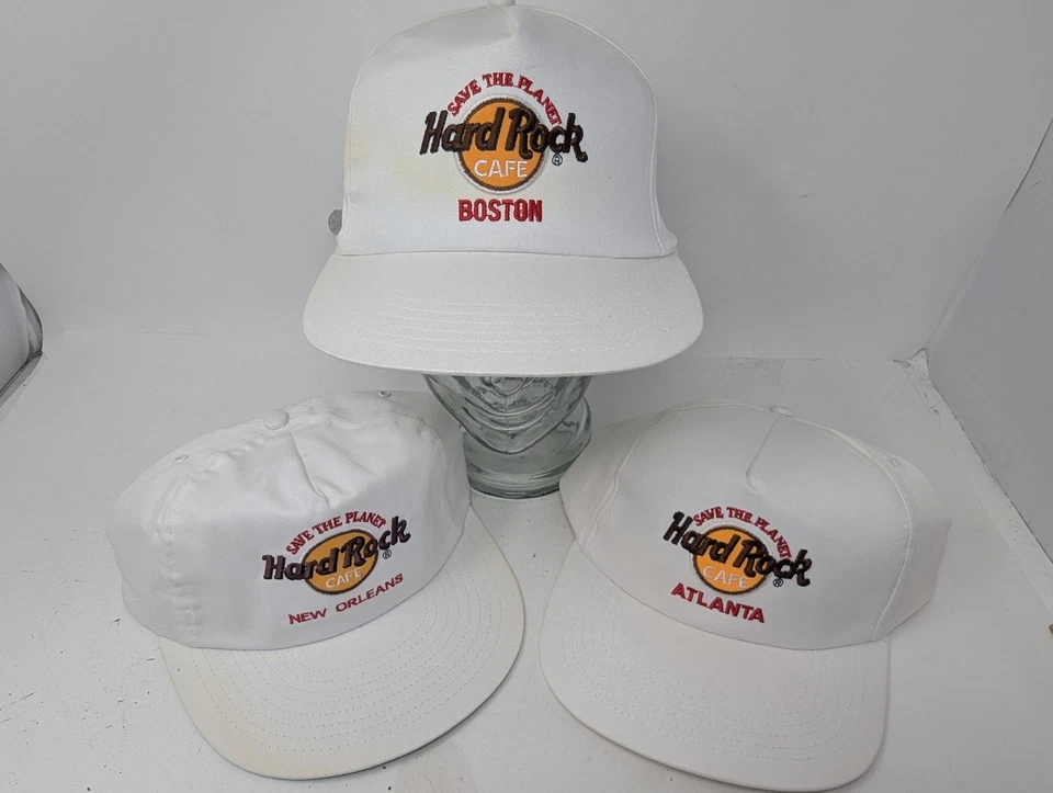 VINTAGE Hard Rock Cafe Hat Cap Strap Back Boston Atlanta New Orleans Lot 3 90s - Image 1 of 4