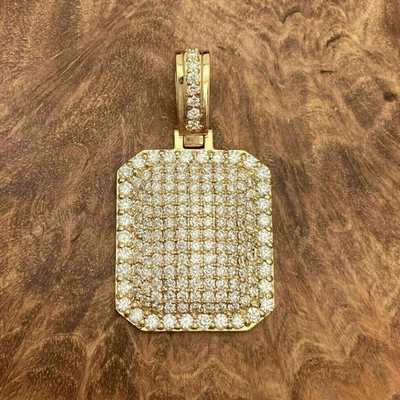 Colgante con etiqueta de perro de moissanita real de corte redondo de 2,00 quilates enchapado en oro amarillo de 14 quilates Foto 1 de 4