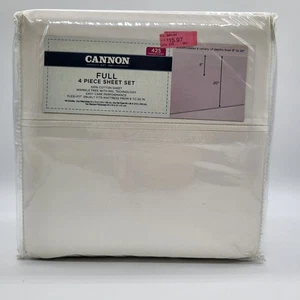 Cannon Full White 4 Piece Sheet Set 100% Cotton Flex Fit Easy Care 425 Thread Ct - Picture 1 of 15
