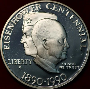 Uncirculated Proof 1990 Eisenhower Comm Silver Dollar - Picture 1 of 2