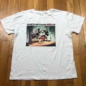 Disney Shirt Girls Medium Short Sleeve White Top Mickey Mouse Selfie - Picture 1 of 5