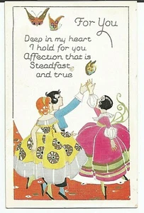 Vintage Postcard Valentine Dancing Ladies Catching Butterflies Unposted - Picture 1 of 2