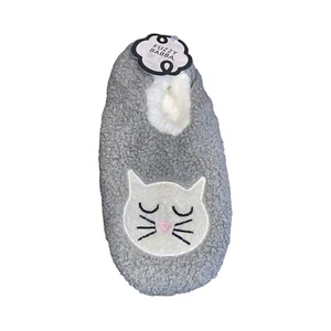 Fuzzy Babba Damen rutschfeste weiche Slipper Socken Schuh 7-9,5 ~ grau Katze Design - Bild 1 von 2