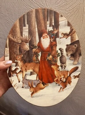 Caja de regalo de Navidad ovalada vacía animales profundos de Santa Foto 1 de 4