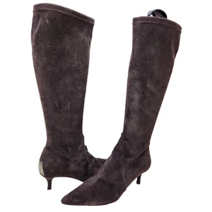 DONALD PLINER Stretch Suede Tall Boots Sz 7.5 Made In Italy Brown Knee High - Picture 1 of 13