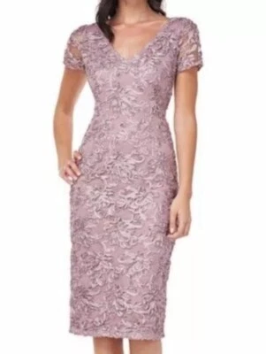 Vestido para mujer JS Collections 6 apliques rosa polvo floral midi semi formal Foto 1 de 4