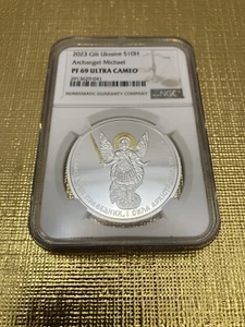 2023 Gilt Ukraine S10H Archangel Michael NGC PF 69 ULTRA CAMEO - Picture 1 of 6
