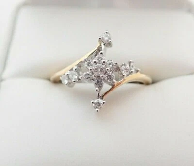 14k Solid Yellow & White Gold Diamond Cluster Estate Ring Sz 7 - Image 1 of 4