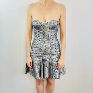 Richard Nicoll Sz 6 (UK 8) Silver Gold Strapless Mini Dress UK Designer NWT - Picture 1 of 12