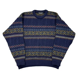 Next Knit Jumper Sweater Fair Isle Chunky 100% Wool Vintage Blue Mens Medium - Picture 1 of 6