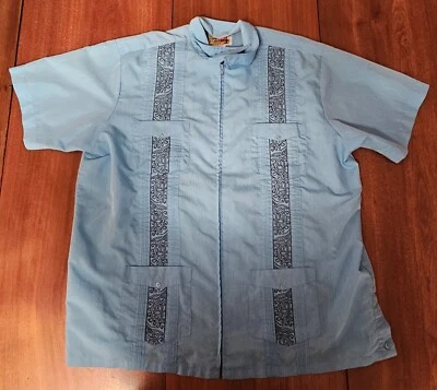 Camisa The Genuine Haband Guayabera Vintage con Cremallera, Azul Claro Grande Foto 1 de 3