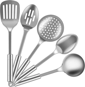 5Pcs Kitchen Cooking Utensils Set Stainless Steel Spoons Spatula Set with Ergono - Picture 1 of 12