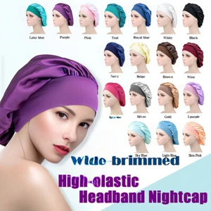Sleeping Bonnet Hair Wrap Silk Satin Cap Women Elastic Night Soft Hat Headwear - Picture 1 of 42