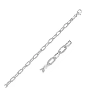 14k White Gold Anklet with Fancy Hammered Oval Links - Picture 1 of 3