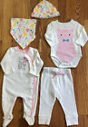 Party Pals 5 piece Shower Gift Sleeper Hat Bodysuit Footless Pant Bib 3-6 Month