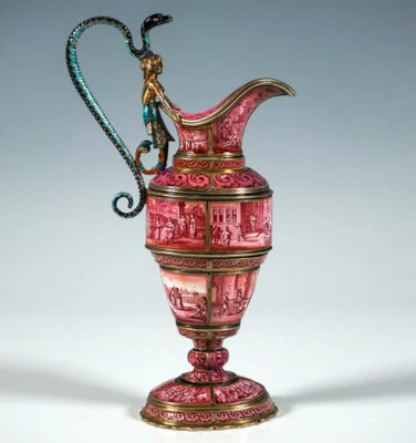 Jarra Wiener Esmaltada Plateada Sirenas Serpientes Mango Escenas Bíblicas Plata 1870 Foto 1 de 4