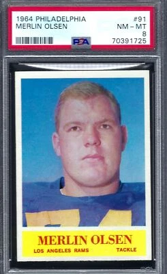 1964 Philadelphia #091 PSA 8 Merlin Olsen Rams Rookie HOF 91 Sharp! - Image 1 of 2