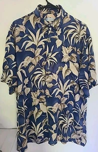 Half Moon Bay Men's Short Sleeve Hawaiian Button Down Shirt Size L, Blue Floral - Picture 1 of 5