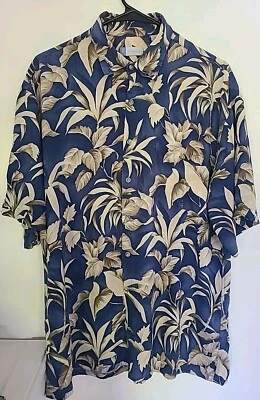 Half Moon Bay Men's Short Sleeve Hawaiian Button Down Shirt Size L, Blue Floral - Imagem 1 de 4