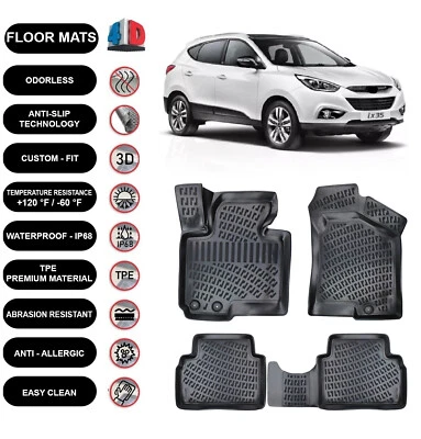 Tapete forro compatível com Hyundai ix35 (2009-2015) moldado em 4D impermeável preto 4 peças - Imagem 1 de 4