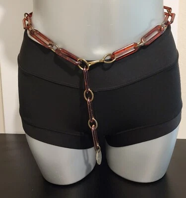 Cinturón Vintage Ámbar Imitación Tortuga Acrílico Lucita Ovalado Cadena Eslabón Cintura con Moneda 3' Foto 1 de 4