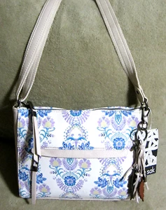 NWT $149 THE SAK White & Blue Floral Leather Messenger Crossbody Shoulder Bag - Picture 1 of 3